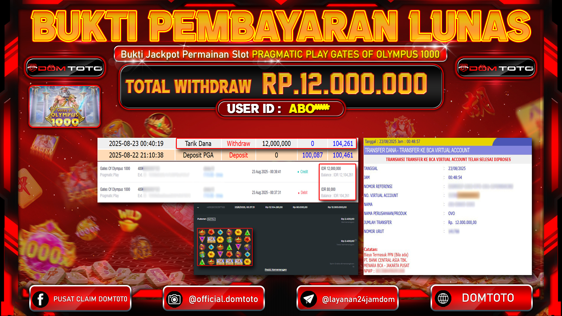 JACKPOT SLOT GATES OF OLYMPUS 1000  22 AGUSTUS  2025